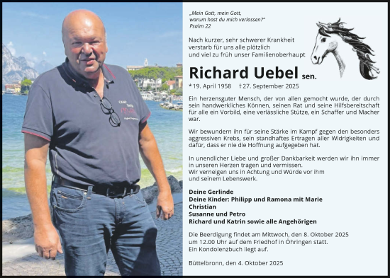 Traueranzeige von Richard Uebel von GESAMT