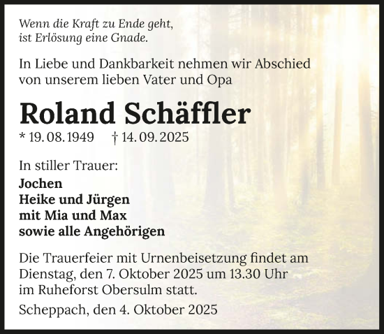 Traueranzeige von Roland Schäffler von GESAMT