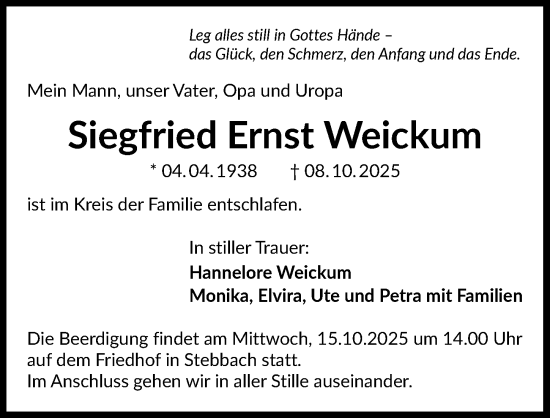 Traueranzeige von Siegfried Ernst Weickum von GESAMT