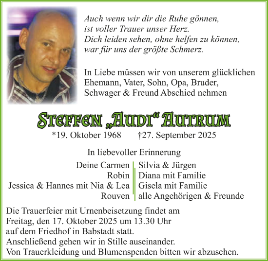 Traueranzeige von Steffen Autrum von GESAMT