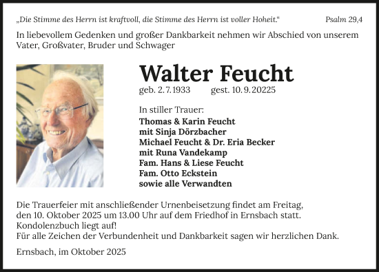 Traueranzeige von Walter Feucht von GESAMT