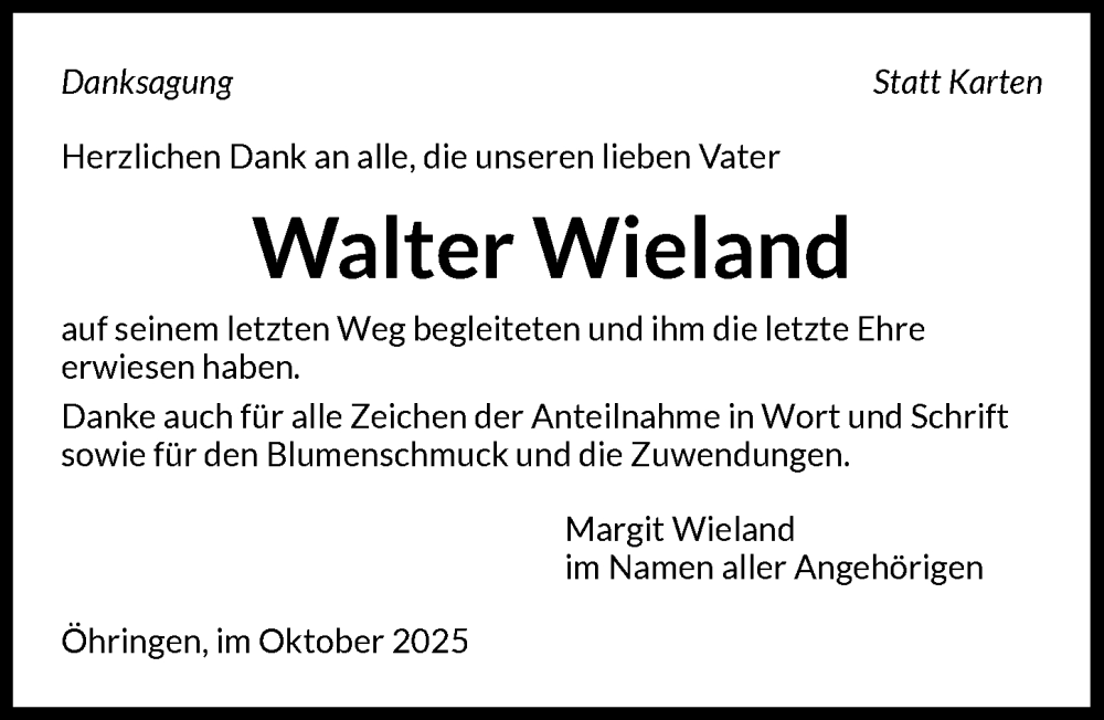  Traueranzeige für Walter Wieland vom 04.10.2025 aus GESAMT