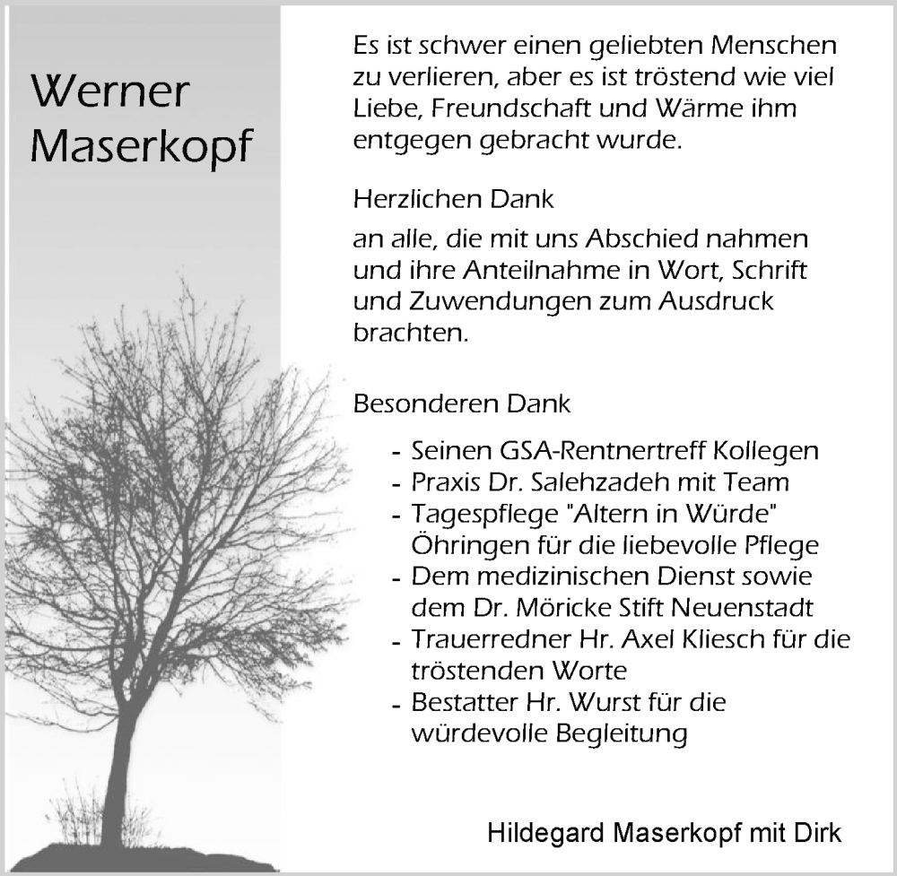  Traueranzeige für Werner Maserkopf vom 08.10.2025 aus GESAMT