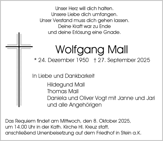 Traueranzeige von Wolfgang Mall von GESAMT