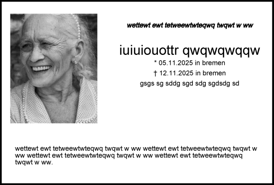 Traueranzeige von iuiuiouottr qwqwqwqqw von Online-Ausgabe