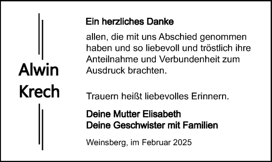 Traueranzeige von Alwin Krech von GESAMT