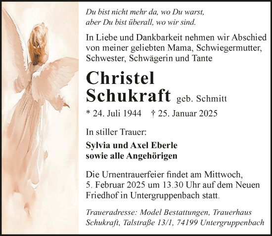 Traueranzeige von Christel Schukraft von GESAMT