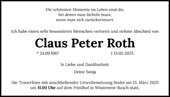 Traueranzeige von Claus Peter Roth von GESAMT