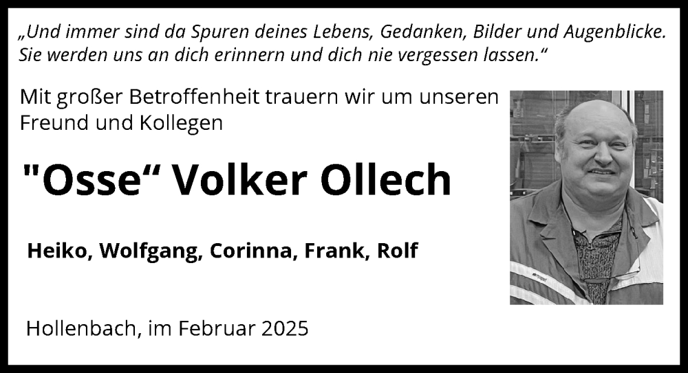  Traueranzeige für Volker Ollech vom 13.02.2025 aus 