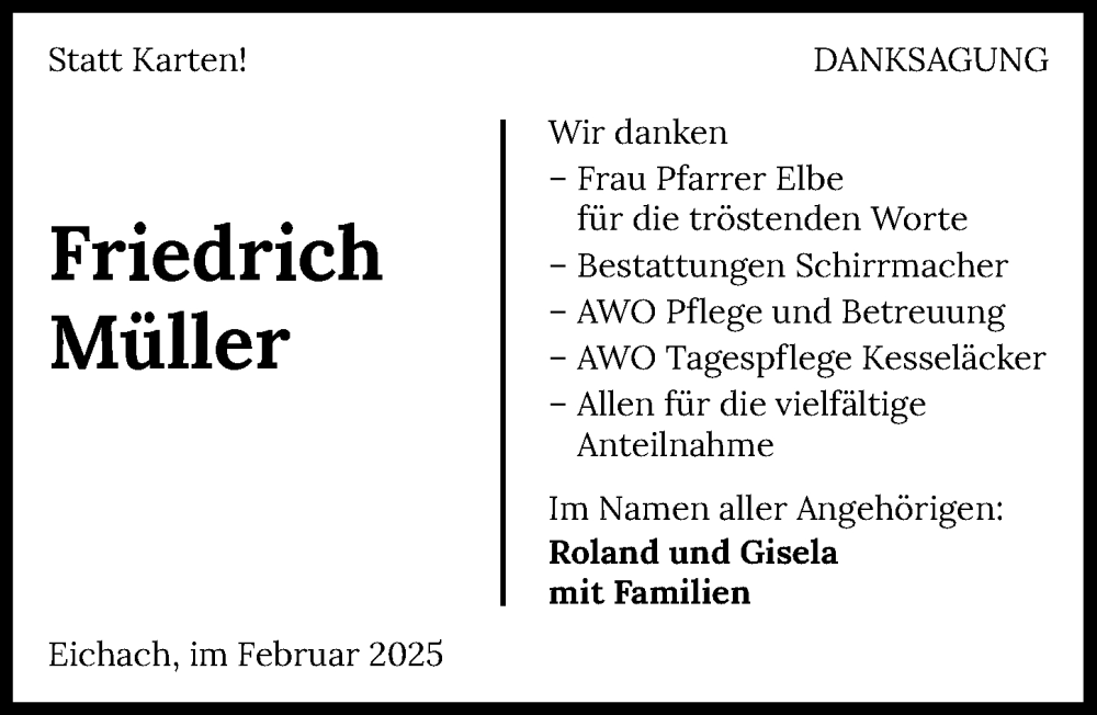  Traueranzeige für Friedrich Müller vom 15.02.2025 aus GESAMT