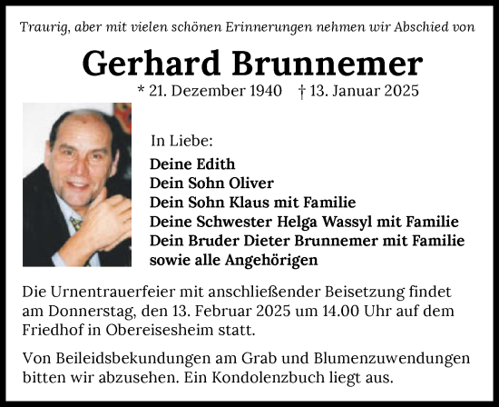 Traueranzeige von Gerhard Brunnemer von GESAMT