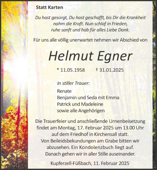Traueranzeige von Helmut Egner von GESAMT