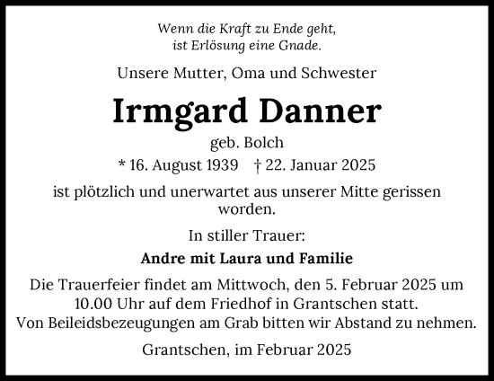 Traueranzeige von Irmgard Danner von GESAMT