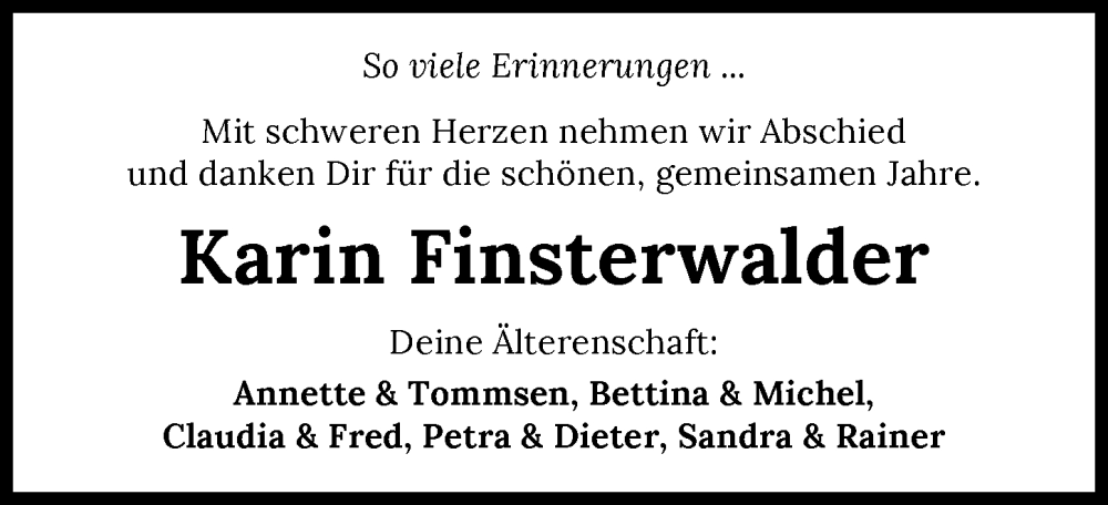  Traueranzeige für Karin Finsterwalder vom 15.02.2025 aus GESAMT