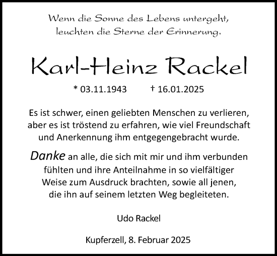 Traueranzeige von Karl-Heinz Rackel von GESAMT