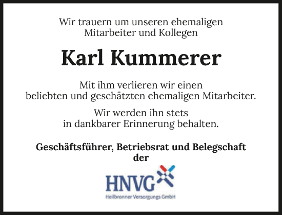 Traueranzeige von Karl Kummerer von GESAMT
