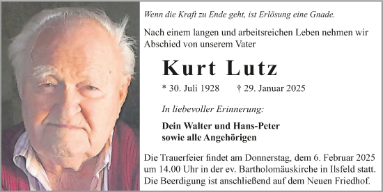 Traueranzeige von Kurt Lutz von GESAMT