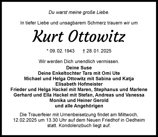 Traueranzeige von Kurt Ottowitz von GESAMT