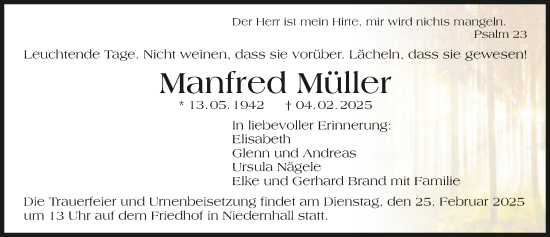 Traueranzeige von Manfred Müller von GESAMT