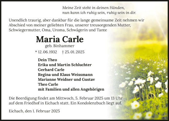 Traueranzeige von Maria Carle von GESAMT