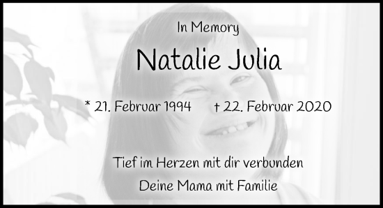 Traueranzeige von Natalie Julia Hettler von GESAMT