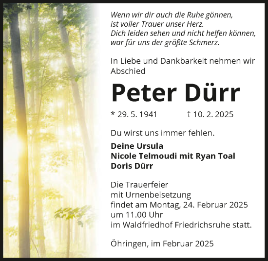 Traueranzeige von Peter Dürr von GESAMT