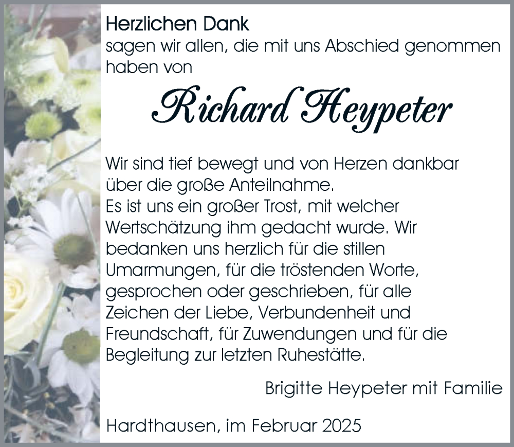  Traueranzeige für Richard Heypeter vom 15.02.2025 aus GESAMT