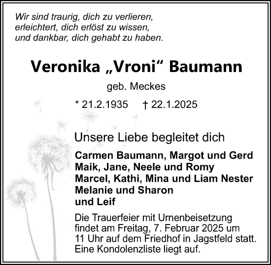 Traueranzeige von Veronika Baumann von GESAMT