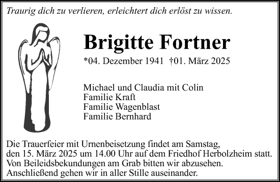 Traueranzeige von Brigitte Fortner von GESAMT