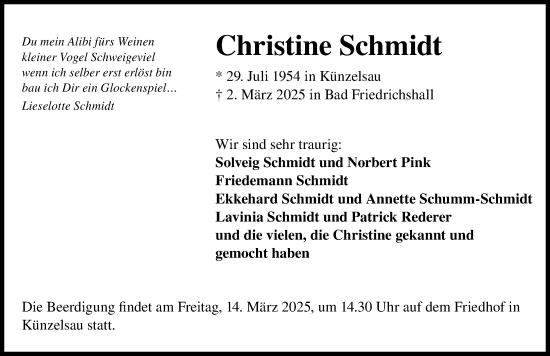 Traueranzeige von Christine Schmidt von GESAMT
