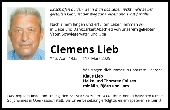 Traueranzeige von Clemens Lieb von GESAMT