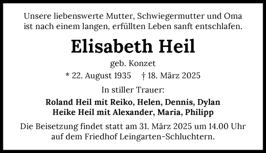 Traueranzeige von Elisabeth Heil von GESAMT