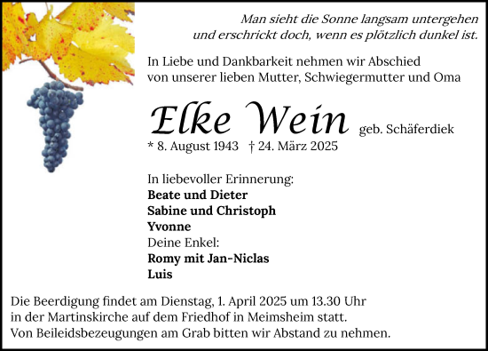 Traueranzeige von Elke Wein von GESAMT