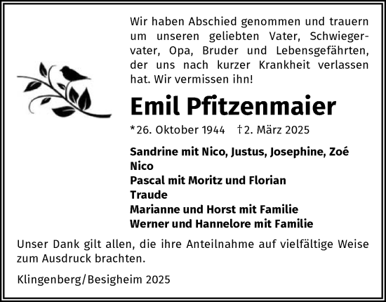Traueranzeige von Emil Pfitzenmaier von GESAMT