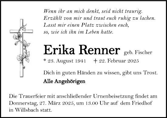 Traueranzeige von Erika Renner von GESAMT