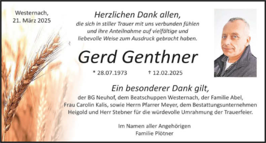 Traueranzeige von Gerd Genthner von GESAMT
