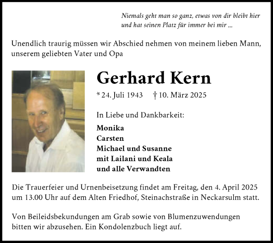 Traueranzeige von Gerhard Kern von GESAMT
