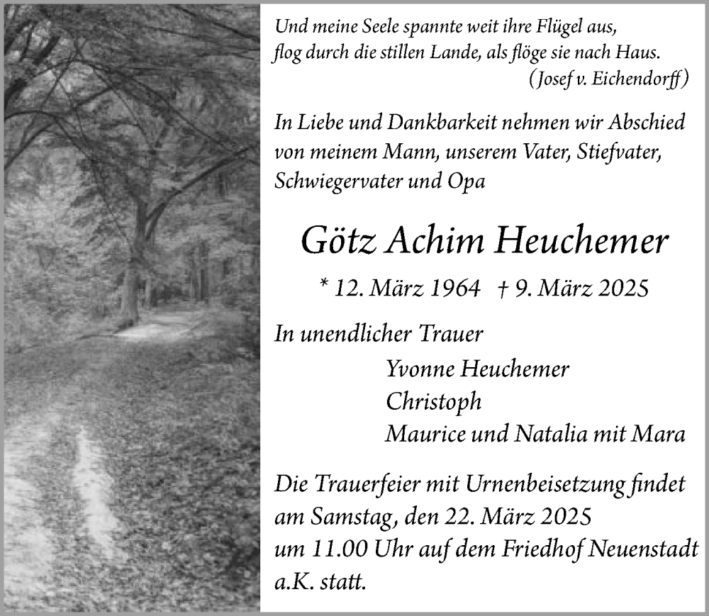  Traueranzeige für Götz Achim Heuchemer vom 15.03.2025 aus GESAMT