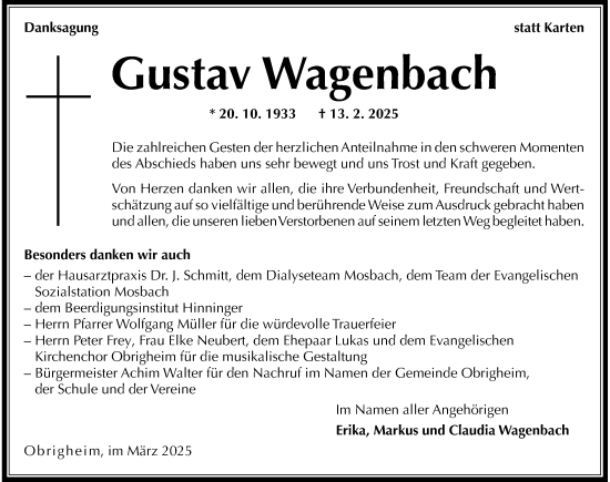 Traueranzeige von Gustav Wagenbach von GESAMT