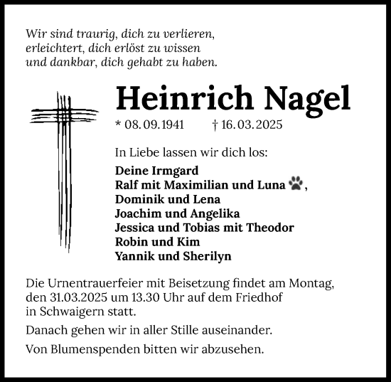 Traueranzeige von Heinrich Nagel von GESAMT