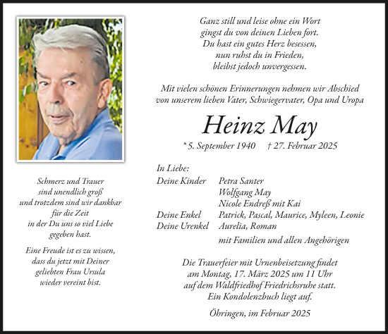 Traueranzeige von Heinz May von GESAMT