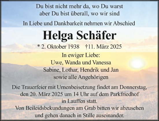 Traueranzeige von Helga Schäfer von GESAMT