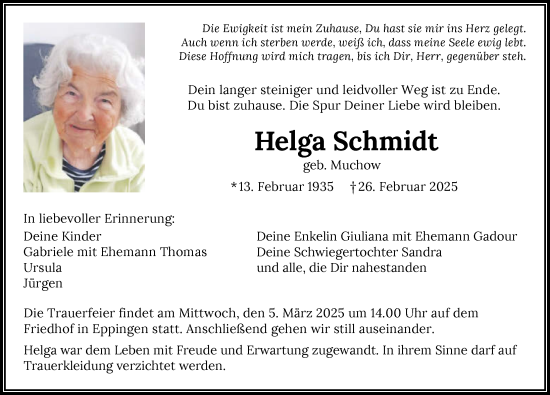 Traueranzeige von Helga Schmidt von GESAMT