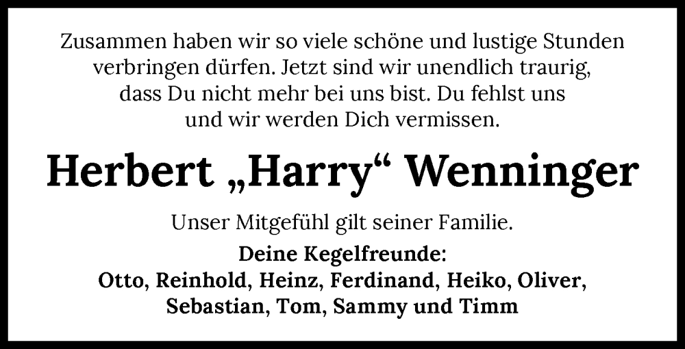  Traueranzeige für Herbert Wenninger vom 29.03.2025 aus GESAMT