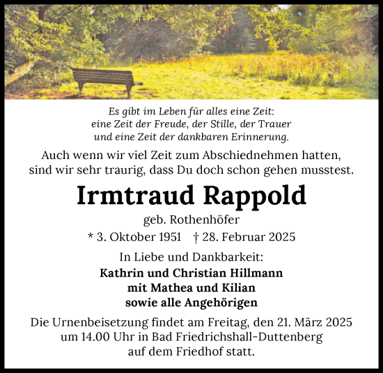 Traueranzeige von Irmtraud Rappold von GESAMT