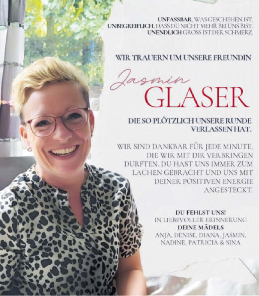  Traueranzeige für Jasmin Glaser vom 21.03.2025 aus GESAMT