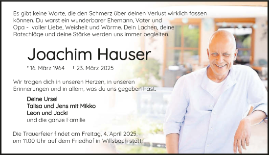 Traueranzeige von Joachim Hauser von GESAMT