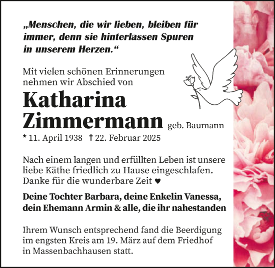 Traueranzeige von Katharina Zimmermann von GESAMT