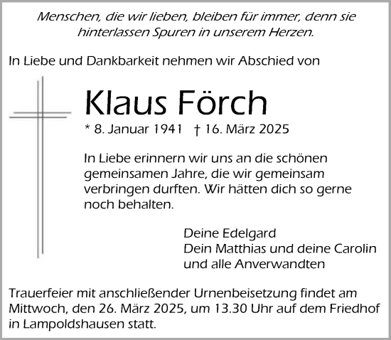Traueranzeige von Klaus Förch von GESAMT
