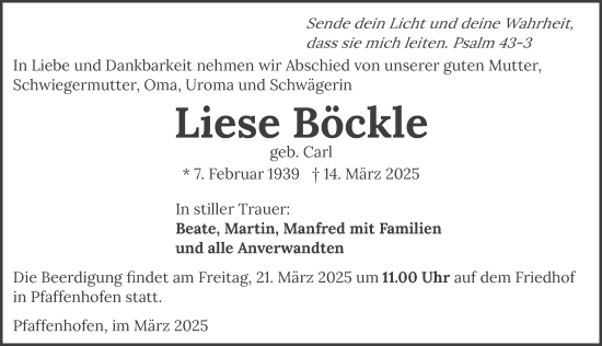 Traueranzeige von Liese Böckle von GESAMT